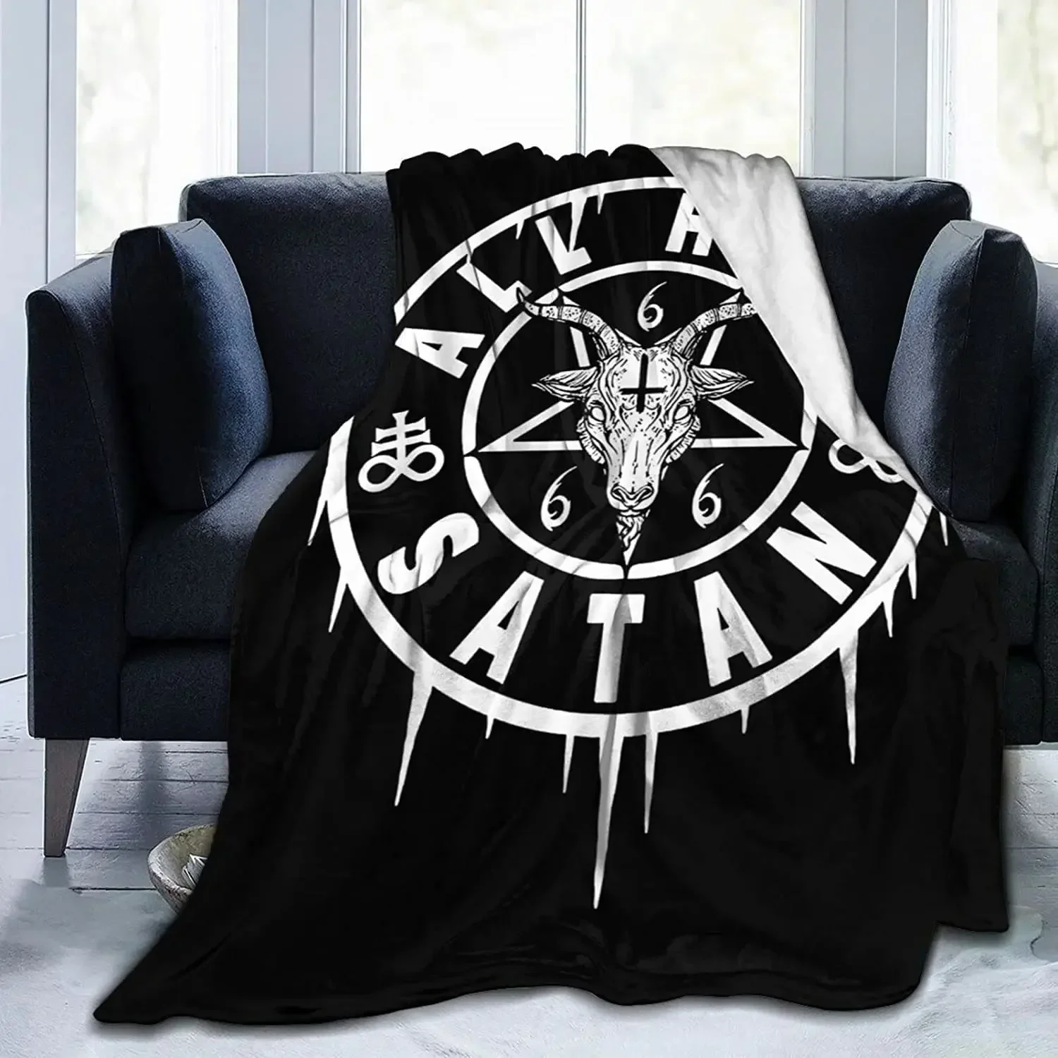 Baphomet Blanket, Warm Home Soft Cozy Portable Fuzzy Throw Blankets for Couch Bed Sofa,Demon Baphomet Satanic Symbol Horror Goat