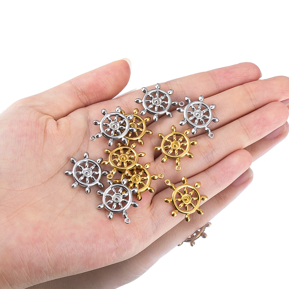 10 قطعة الفولاذ المقاوم للصدأ بحار قارب الدفة قلادة 18K مطلية بالذهب اللون الحفاظ على DIY بها بنفسك مجوهرات اكسسوارات قلادة المواد #3