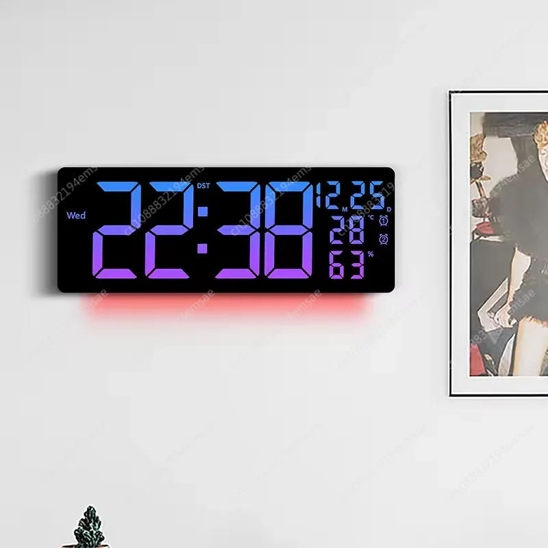 

Новые светодиодные настенные часы с симфонией RGB, меняющие цвет, настенные часы для гостиной, дисплей, многофункциональный будильник, большой размер 6669R