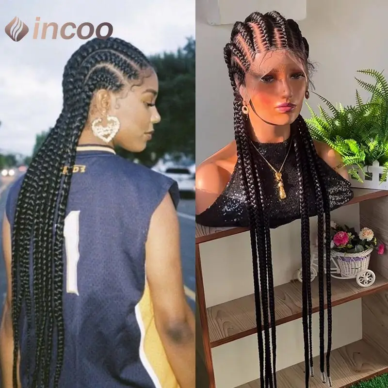 Synthetic Full Lace Twist Braided Wigs Black Women Tribal Braids Jumbo Braid Wigs 36