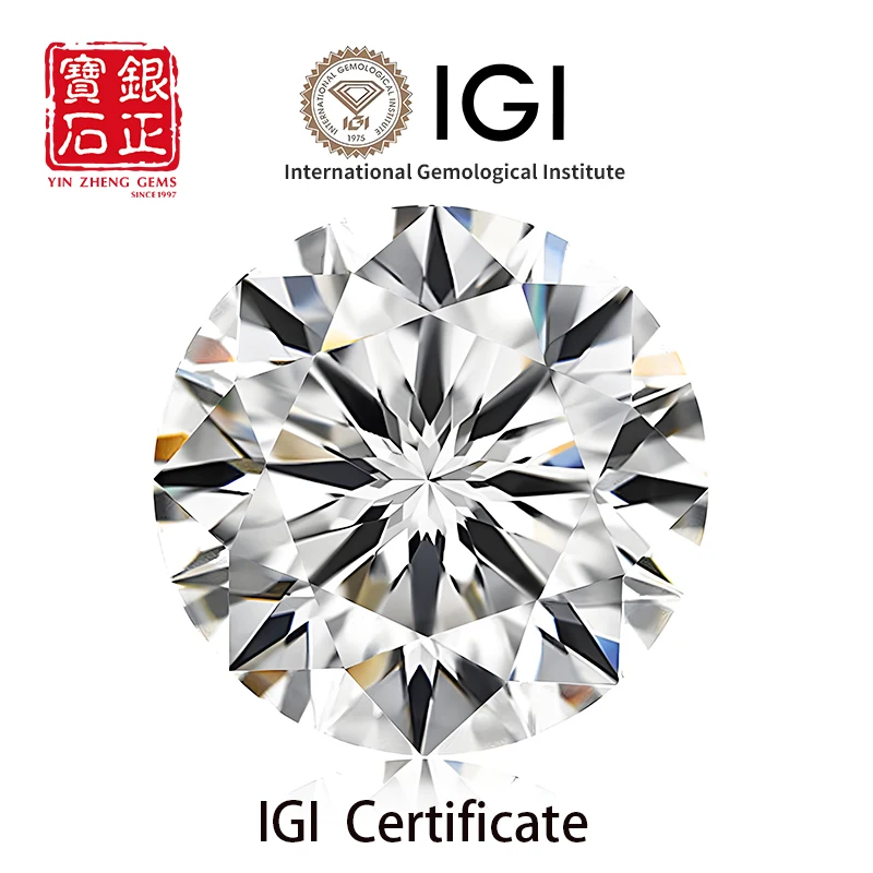 YinZheng-Diamant de laboratoire, certificat IGI, CVD, coupe ronde, 3.0-3,99 ct, EF, document VVltID, EX