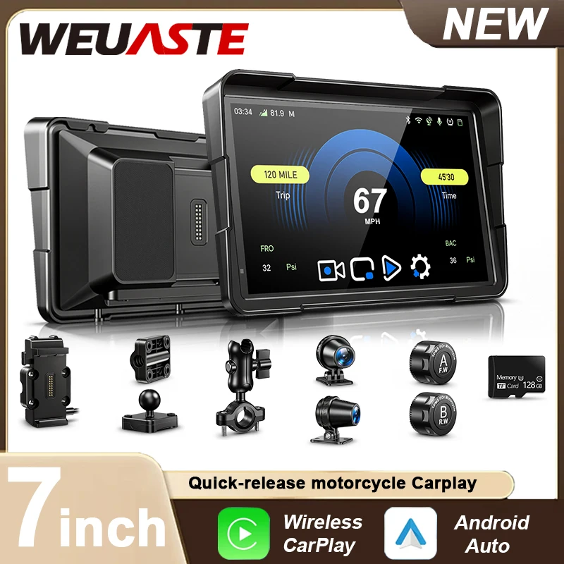 

WEUASTE New Quick-release Motorcycle GPS Navigator With Android TPMS Dual Cameras Compatible For All motorcycles