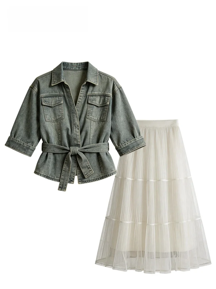 

CaraCLUB Summer New Vintage Denim Jacket And Skirt Set Women plus Size Fragrance Style Fashion plus Size Inner Wear