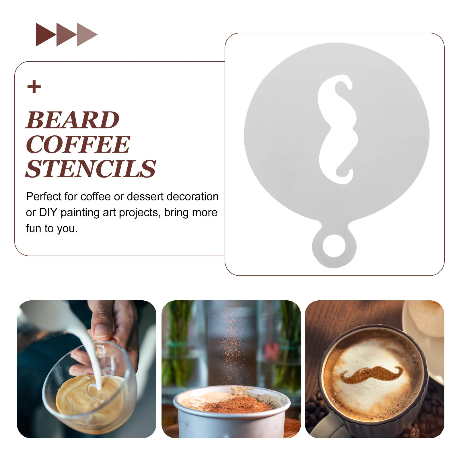 

Stainless Steel Coffee Stencil Latte Art Template Reusable Cappuccino Mold Beard Pattern Washable Milk Foam Design Tool
