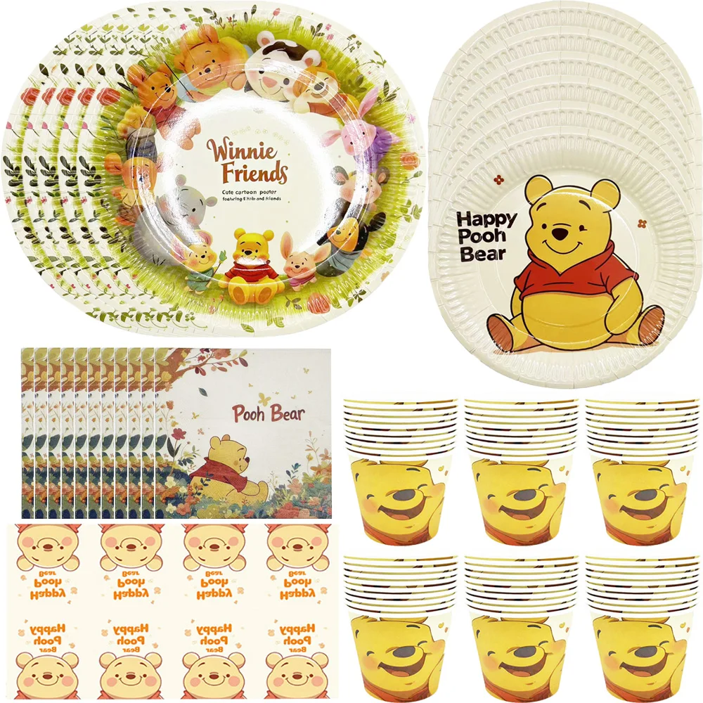 Disney Winnie the pooh Birthday Party Disposable Tableware Plates Cups Napkins Tablecloths Decor Party Supplies Set