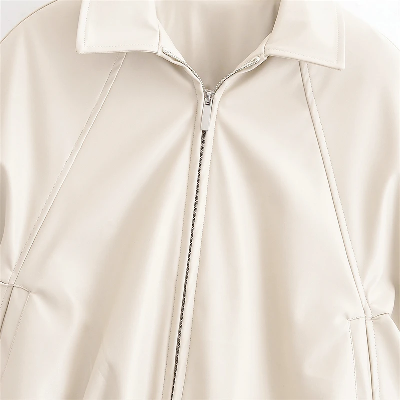 KEYANKETIAN Autumn New Women's Clothing Lapel, Placket Zipper, Imitation Leather Splicing PU Leather Jacket, Women Coat