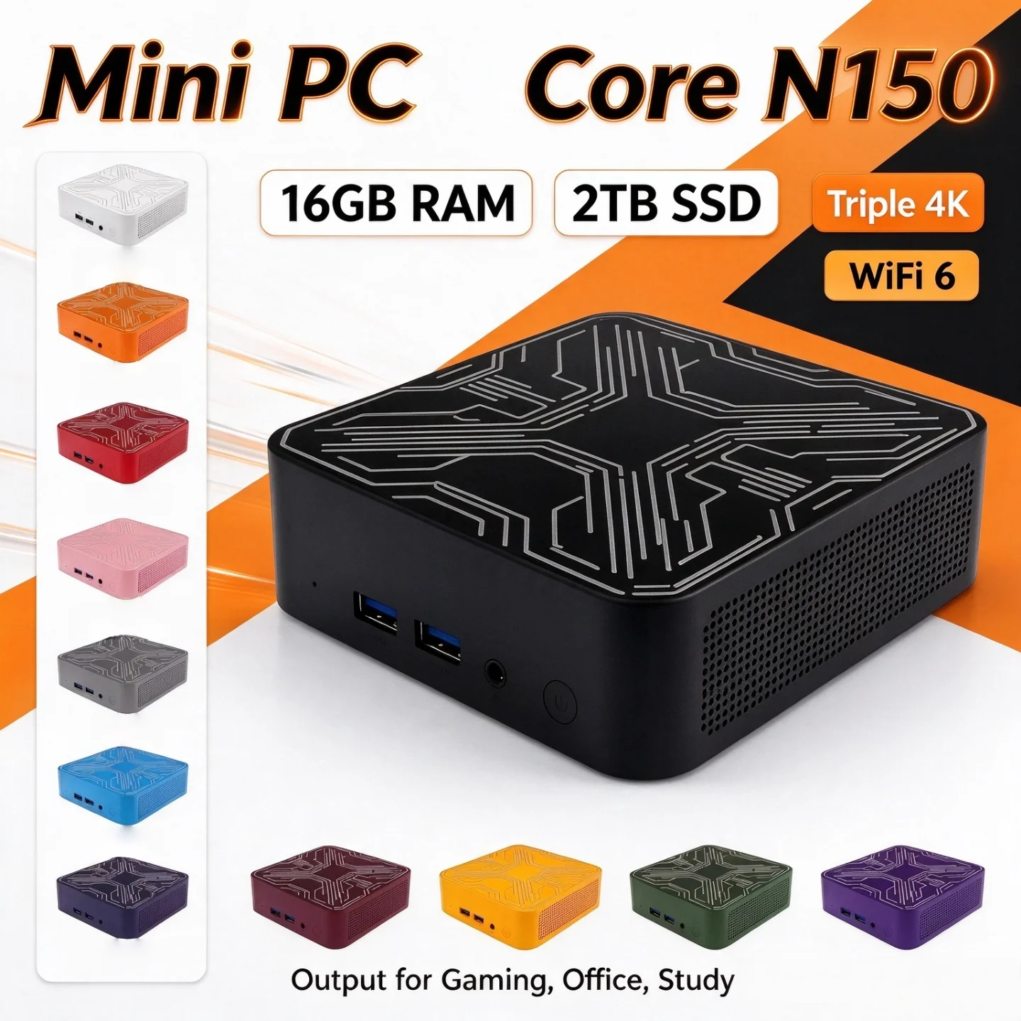 2026年型-トリプル4k-wifi6-ポータブルミニpc-intel-core-n150-16gb-m2-nvme-ssd-静音冷却-高効率-オフィス・家庭用デスクトップコンピュータ