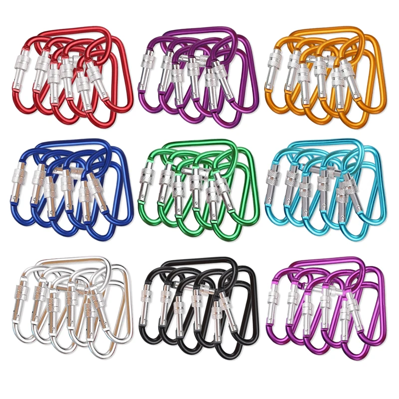 3 pces/6 pces 4 tamanhos liga de alumínio mosquetão d-ring chaveiro clipe acampamento chaveiro snap ganchos kit de viagem ao ar livre