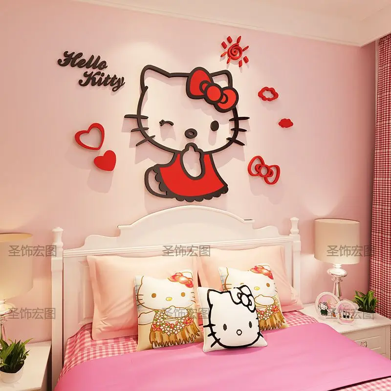 Teilen 3d kitty 壁掛け DIY組み立て式漫画ハローキティウォールステッカーアクリルクリスタル
