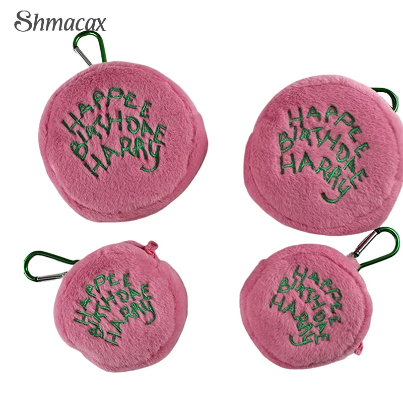 Pink Mini Round Small Makeup Bag Coin Purse Earphone Cord Storage Bag Cute Plush Cake Bag Portable Purse Coin Pouch Storage Bag