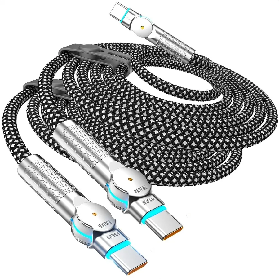 كابل USB C إلى USB C 10ft240W 2 عبوة مضفرة 180 ° كابل شحن دوار من النوع C شحن سريع لهاتف iPhone 16 16Pro 16Plus 16ProMax Bo