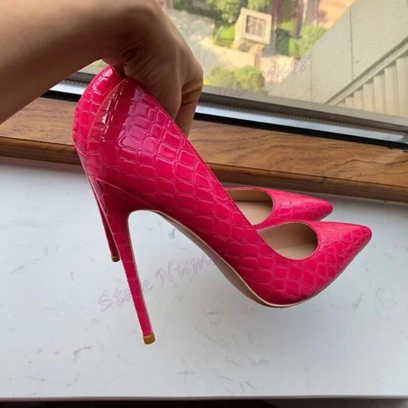 Zapatos de tacón alto con punta estrecha Para mujer, calzado de piel de cocodrilo roja, Sexy, Para fiesta, 2024