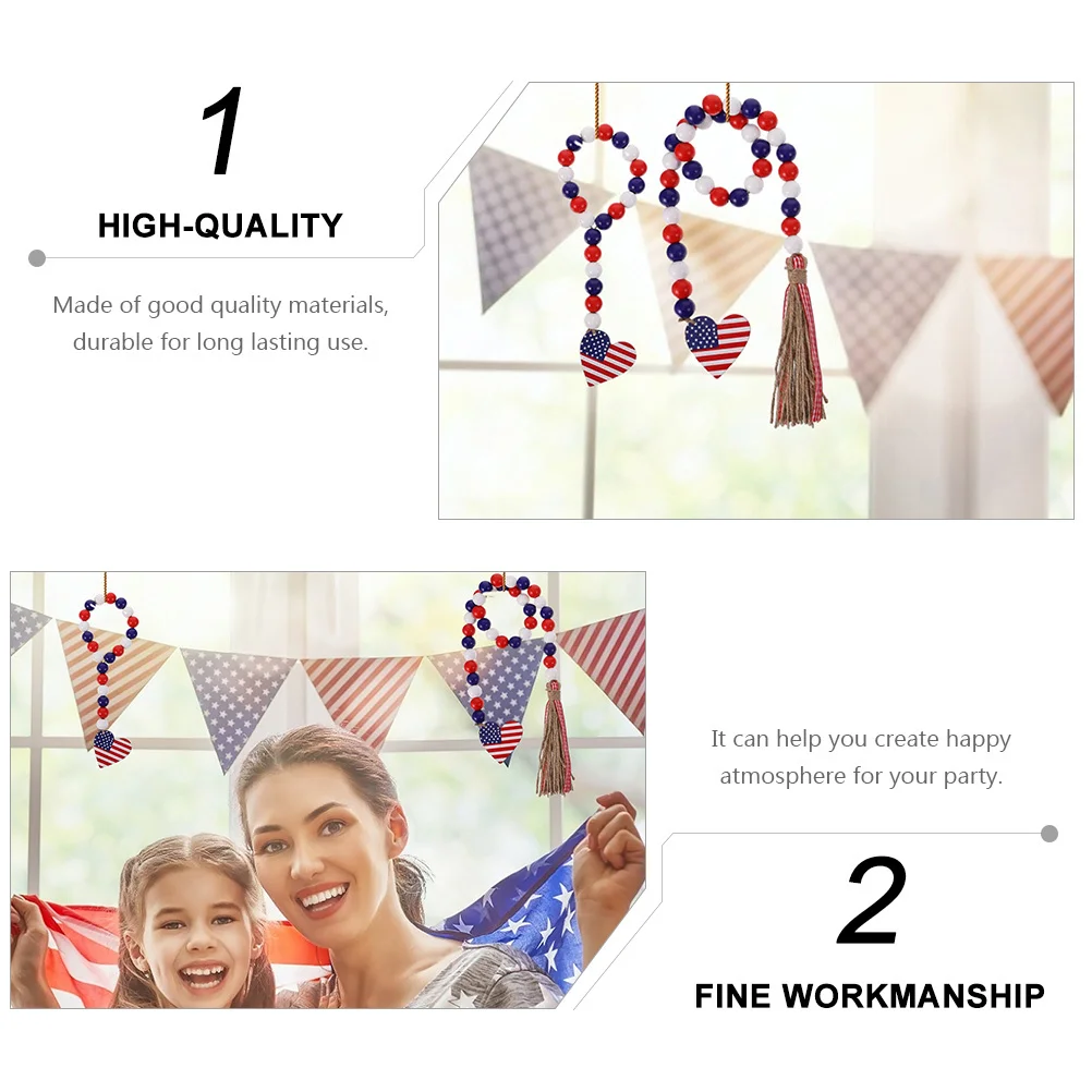 1 قطعة عيد الاستقلال الخرز الخشبي جارلاند شرابة شكل قلب قلادة ديكور معلق خرز زاهي الألوان لوازم الحفلات