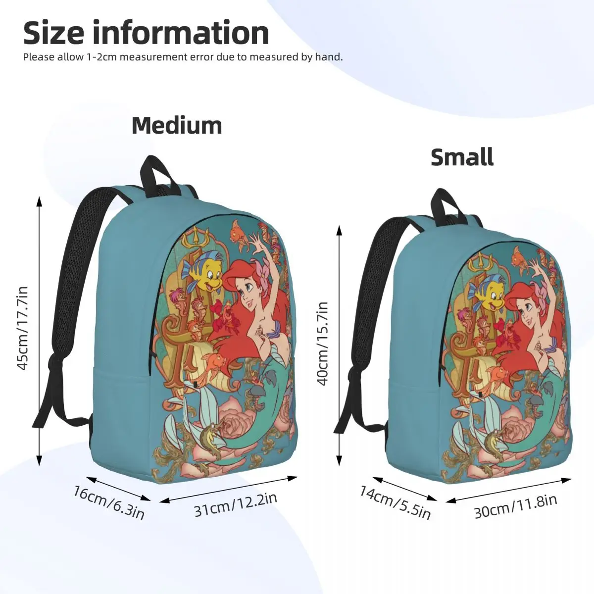 Custom Little Mermaid Ariel Cartoon Canvas Backpack Men Women Basic Bookbag for College School Bags