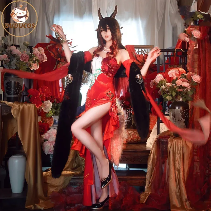 

In Stock SSR Ting Yun Fugue Aventurine New Year Cosplay Costume Doujin Fanart Collab Red Outfit Tingyun Set Wig Xmas