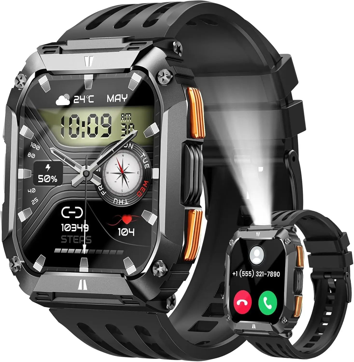 

Men's Smart Watch: 1.95" Fitness Tracker, Waterproof with 100-Day Battery, Heart Rate Monitor for Android iPhone