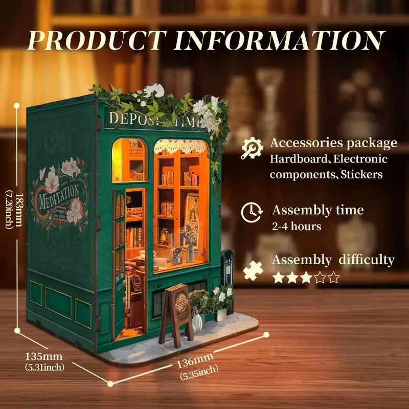 3d Diy Bookshelf Insert Wooden Puzzle Book Nook Kit Moments In Time Dollhouse With Light Miniature Model For Kids Birthday Gifts