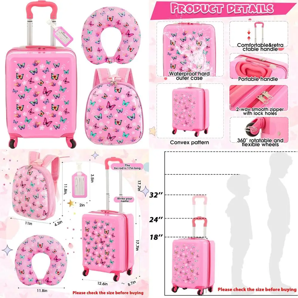 

Children's Luggage Set with Backpack, Rolling Suitcase, and U-shape Pillow - Perfect Travel Gift for Boys and Girls