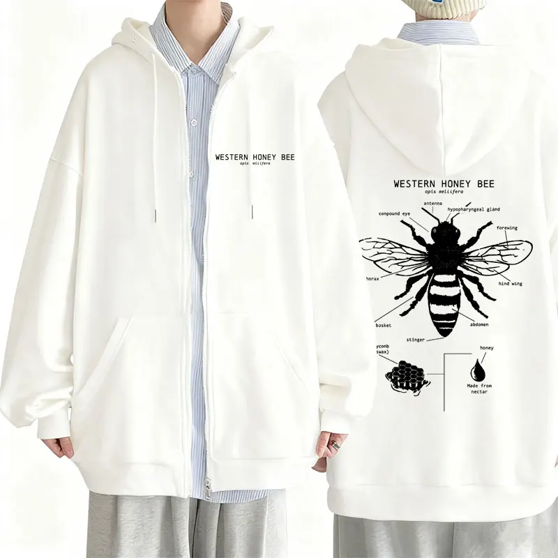 

Biology Beekeeping Beekeeper Western Honey Bee Anatomy Print Zipper Hoodie Men Women Oversized Jacket Man Vintage Zip Up Hoodies