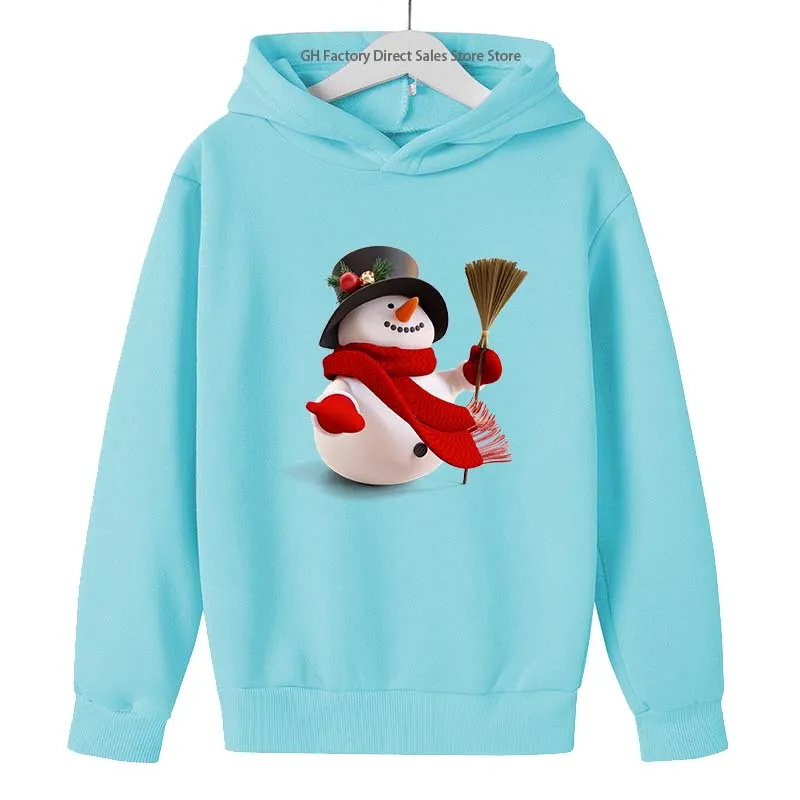 Kids Christmas Snowman Cute Casual Pullover Hooded Sweatshirts 3-13 Years Boys Girls Gift Outfits Children Top Clothes