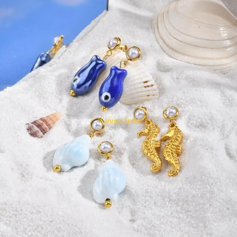 N58F Unique Ocean Creature Inspired Earrings Stainless Steel Rustproof Jewelry Gift
