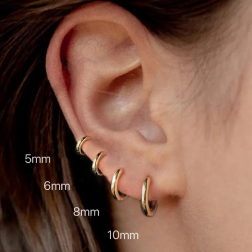 5-15mm Stainless Steel Earring Minimalist Classic Round Gold Color Earring for Women Men Tiny Huggie Hoop Rock  Jewelry Gift