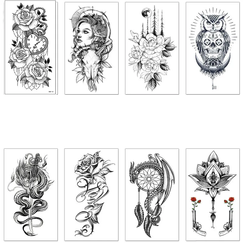 Waterproof Temporary Tattoo Sticker For Men Women Girl Flower wolf Crown Body Art Arm fake Tattoos King Animal Tattoo Stickers