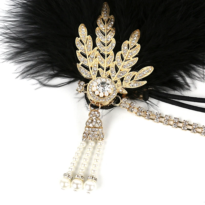 Fascia per capelli con paillettes con perline di strass neri fascia per capelli con paillettes 1920s Vintage Gatsby Party copricapo accessori per