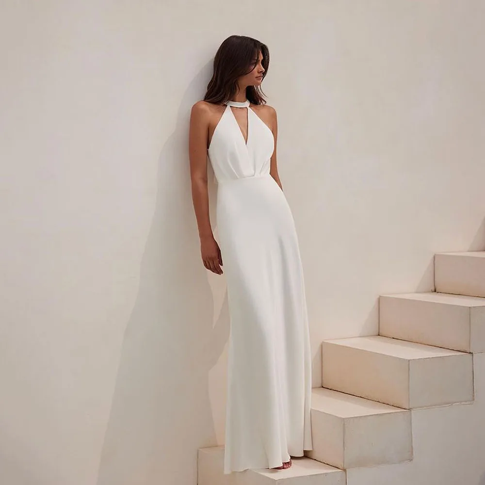 SoDigne Simple Beach Wedding Gown 2024 vestidos de fiesta Halter Sleeveless Bride Dress Long Wedding Party Dress Customized