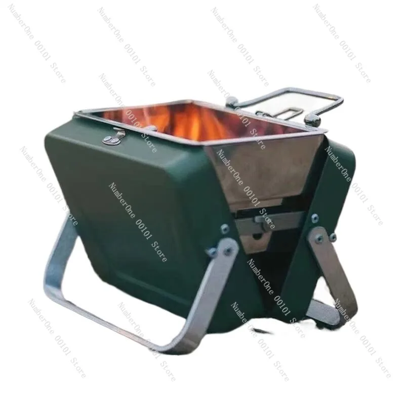 Portable Outdoor Folding Mini Wood Stove Compact Charcoal BBQ Grill Travel Camping Fire Pit Small Barbecue Rack Home Patio