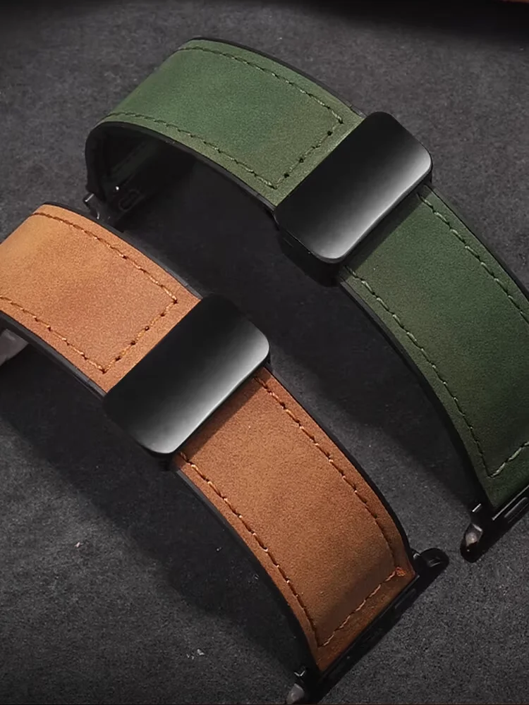 

Genuine Leather+silicone Strap for Apple watch bands 44mm 40mm 46mm 49 45 41 Magnetic buckle Correa iWatch 11 10 9 8 7 SE ultra2