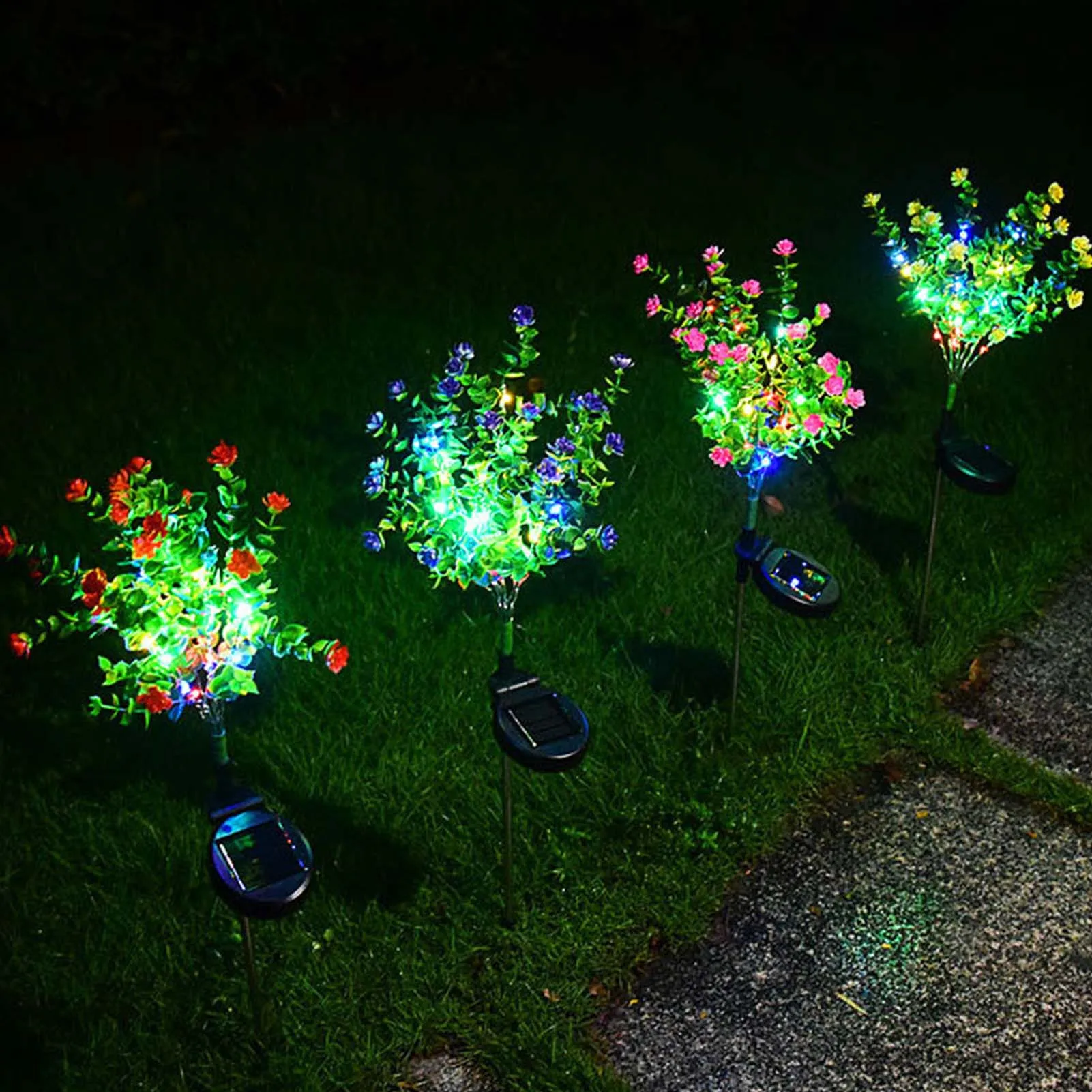 Garden Led Solar Camellias Lamp Outdoor Colorful Light Solar Flower Landscape Courtyard Lawn Lamp