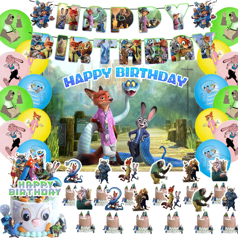

Disney Zootopia 2 Birthday Party Decorations Judy Rabbit And Nick Fox Balloons Cartoon Backdrop Child Gifts Baby Shower Supplies