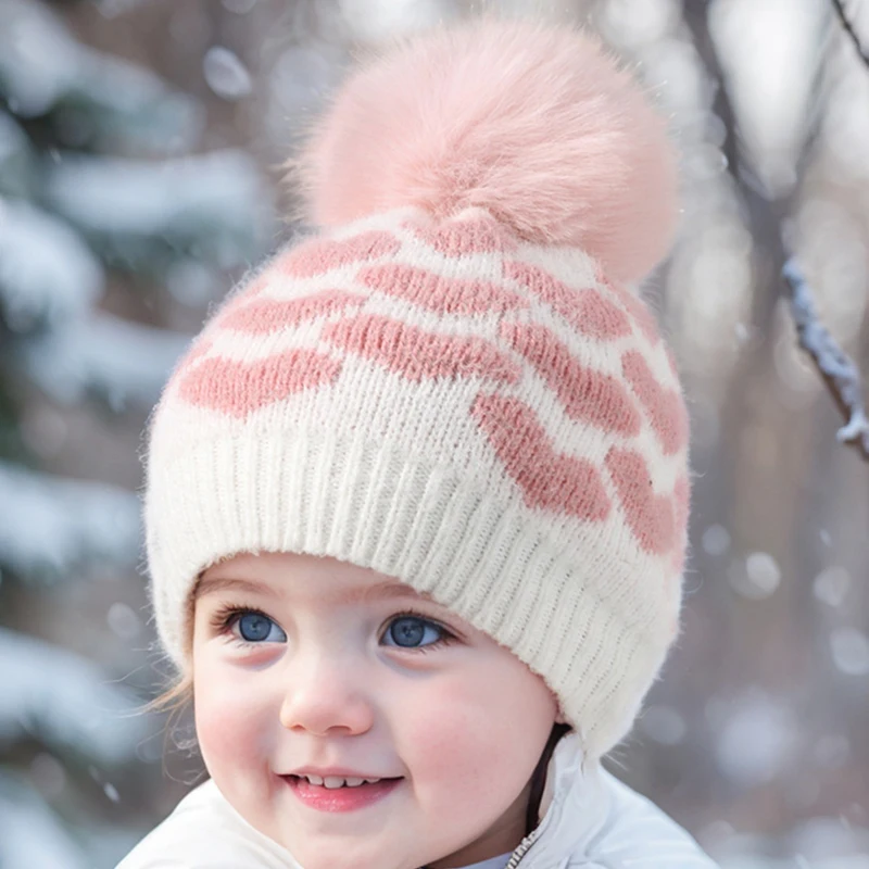 Winter Warm Baby Hat Double-layer Knitted Beanie Cute Newborn Caps Thick Knitted Hats Soft Heart Crochet Warm Hats Gifts