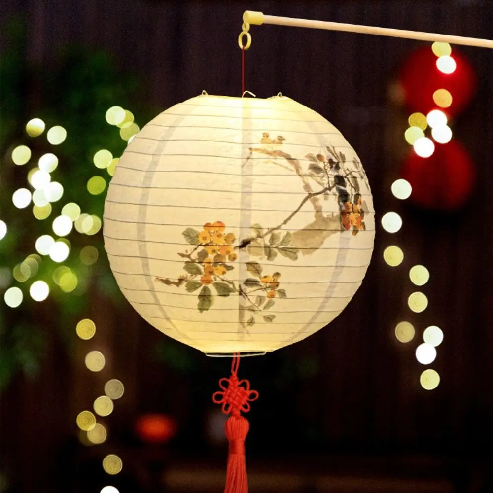 Flower Letter Printed Festival Lantern Bamboo Paper Hanging Chinese Lantern Round Fu Character Paper Lantern Shopping Mall