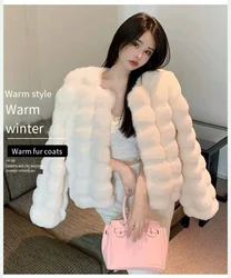 2024 Fashion Faux Rabbit Fur Coat Collarless Top Short Women's Winter Warm Luxury Fur Jacket Jacket