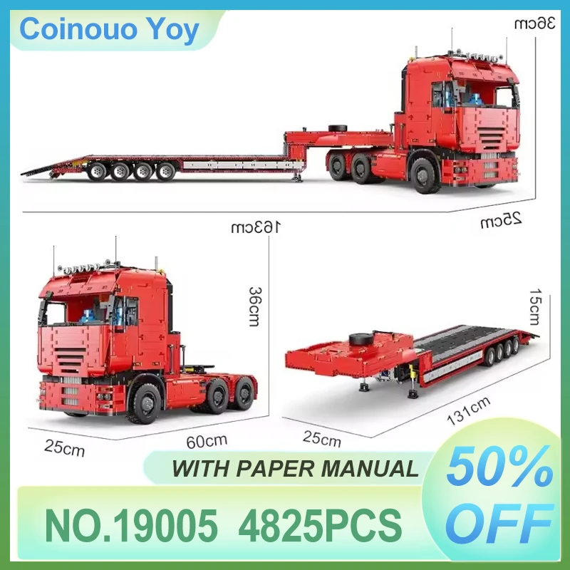 

MOULD KING 19005 Remote Control HighTech Truck Toy MOC-2475 Engineering Container Tractor Trailer Drag Board Building Block Gift
