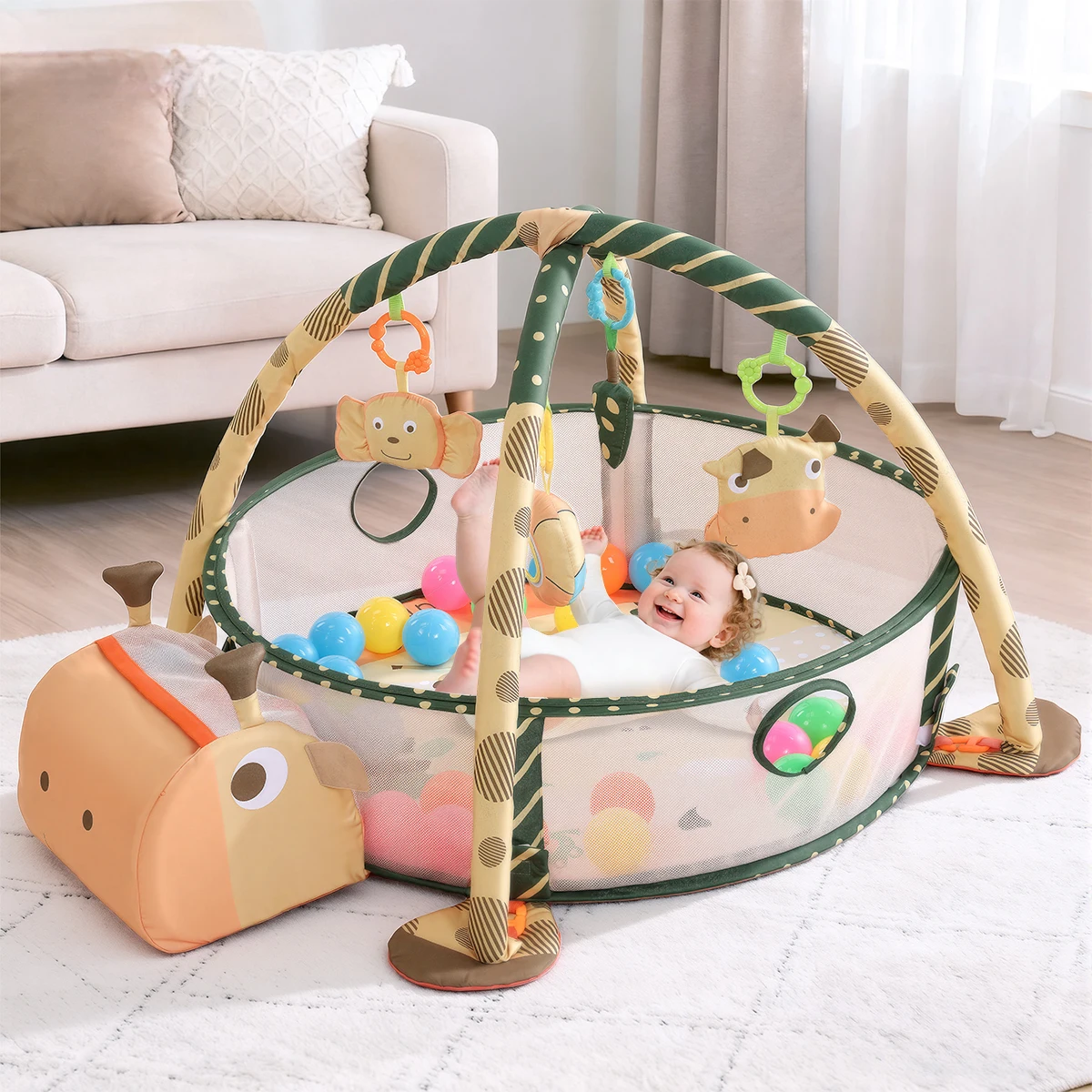 Baby-Fitnessrahmen Krabbeldecke Multifunktionales Laufgitter Krabbelmatte mit Stoffbuch Kleinkind-Teppich Lernspielzeug Spielmatte