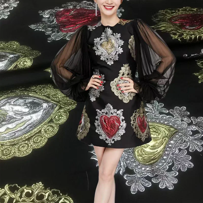 

Сакральное сердце, полиэфирная парча, жаккардовая ткань с металлической золотой нитью для женщин, осеннее платье трапециевидной формы, материал для шитья