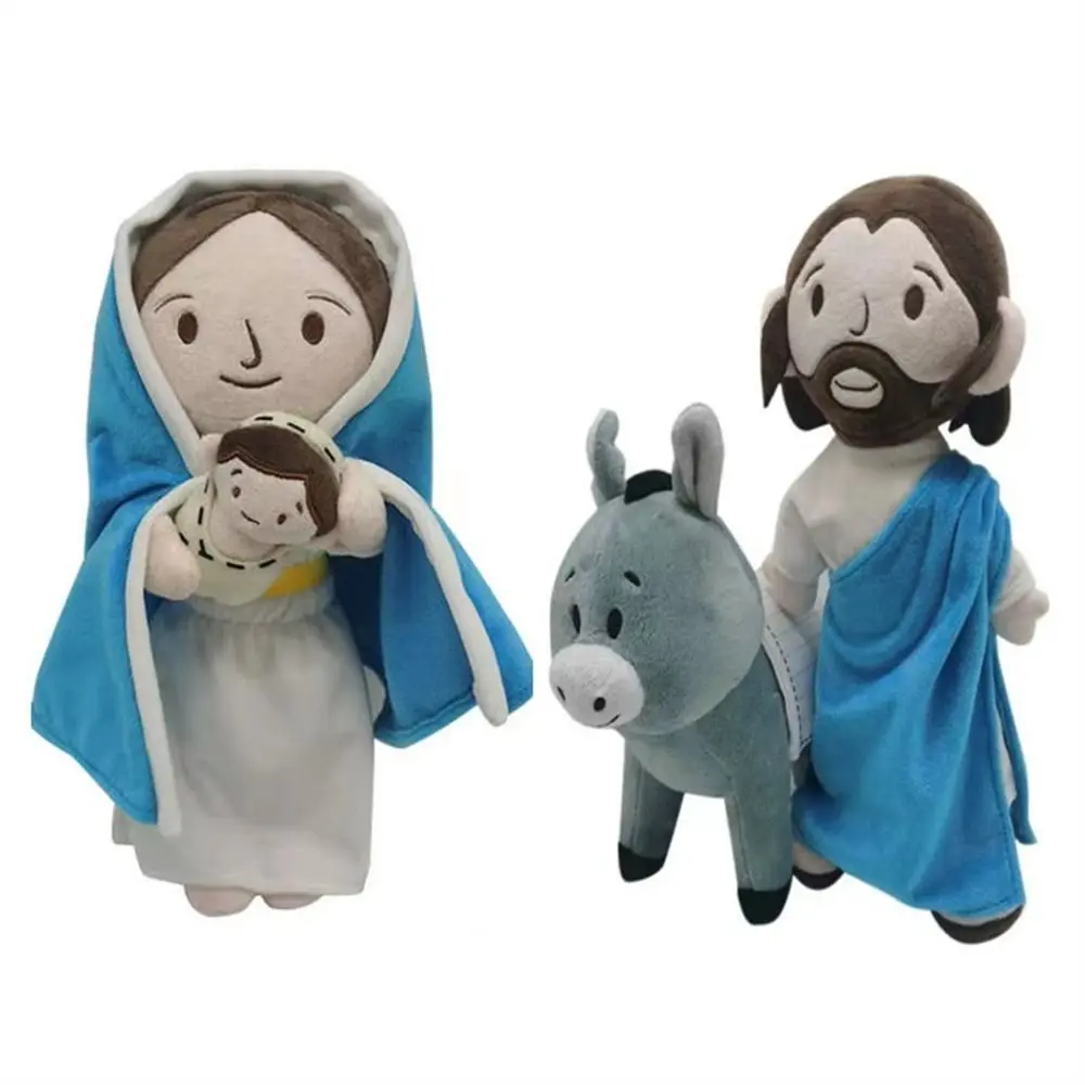 Classic Cartoon Christ Religious Jesus Plush Toy with Smile Figurine Virgin Mary Soft Stuffed Doll Savior Jesus Gifts Room Decor