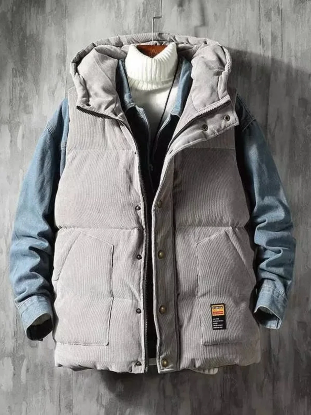 

Вельветовый мужской тюнет, осенне-зимний теплый жилет с капюшоном, модное корейское пальто с плечевым ремнем, зимнее пальто