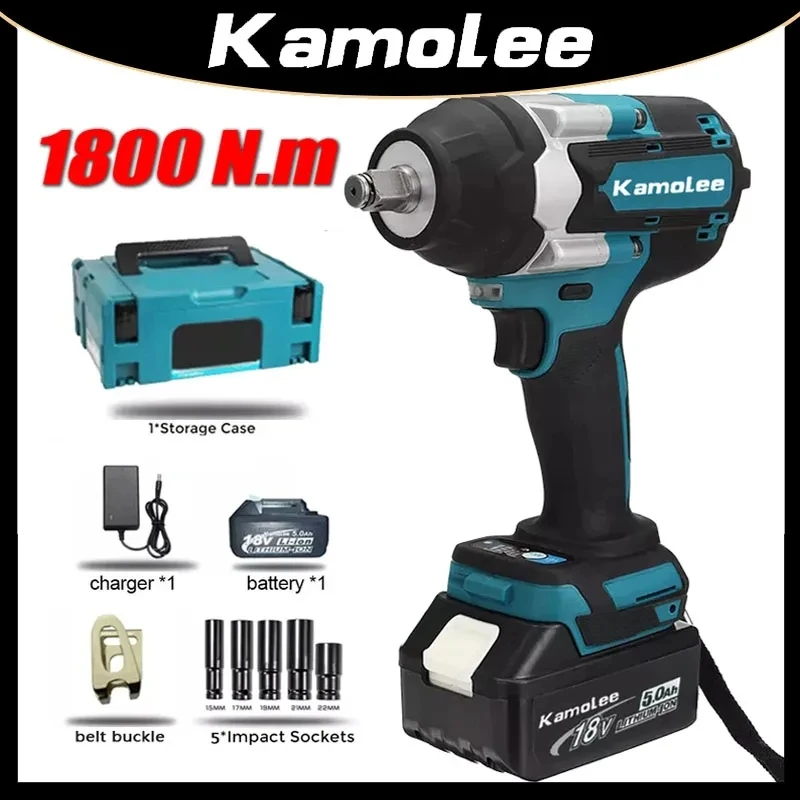 【1800N.m】Kamolee DTW700 Electric Impact Wrench 1800 N.m High Torque 1/2 Inch Compatible With 18V Makita Battery