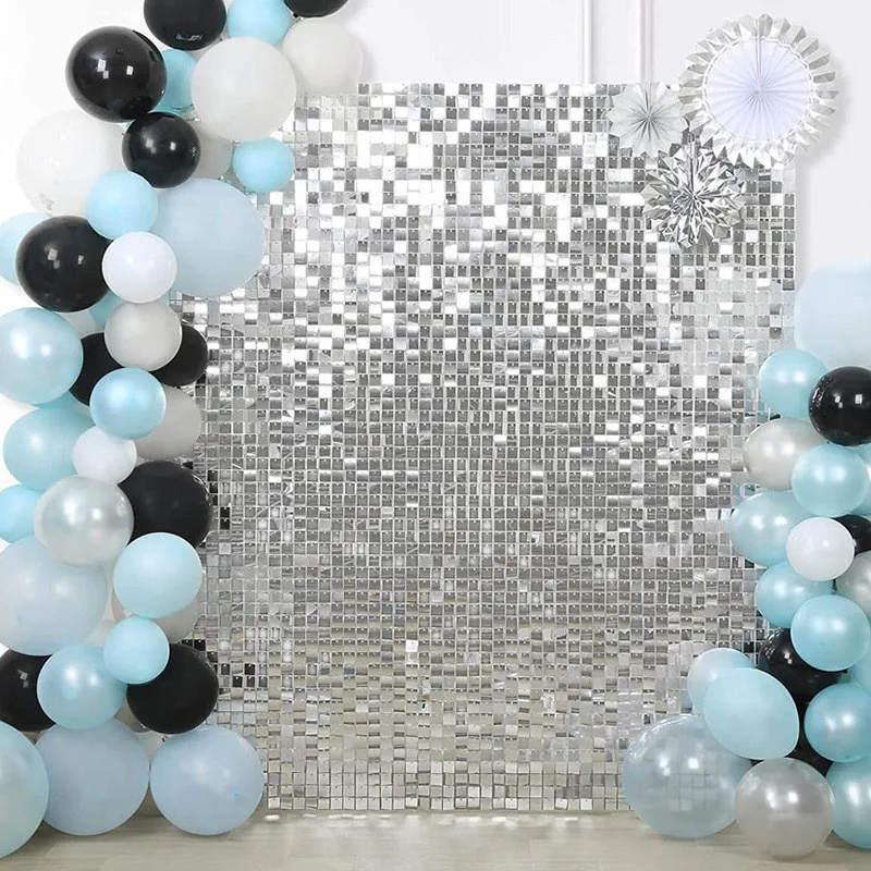 1×2M Black Gold Silver Small Square Balloon Curtain - Party Backdrop Decor for Birthday, Wedding, New Year & Festival Event
