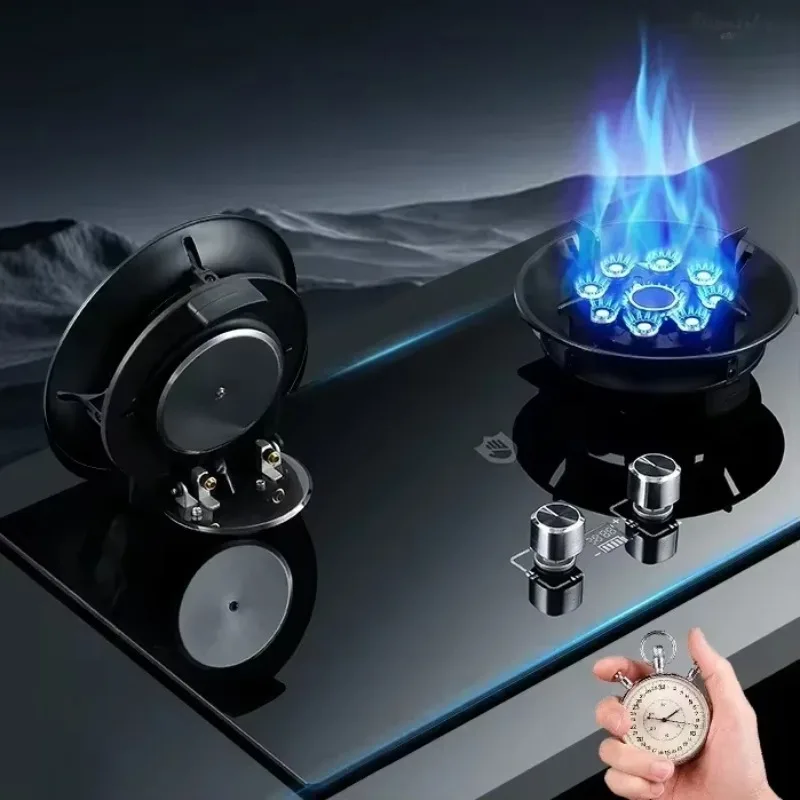 

Gas cooking stove. Household. Embedded or desktop. Double stove. Liquefied natural gas. Stainless steel gas stove.