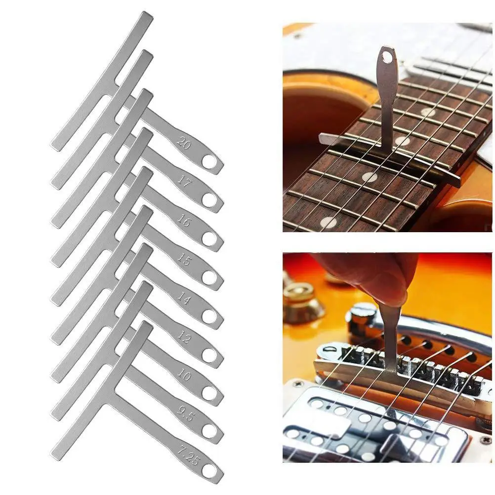 New 9pcs Guitar Spoke Gauge T-Shape Understring Ruler Fingerboard Measure Luthier Tool Neck Frets Arc Adjustment Measure Caliper