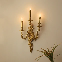 Nordic Rococo Lighting Fixture French Classic Vintage sconces Royal Lamp Antique Brass Wall lamp corridor Copper sconces