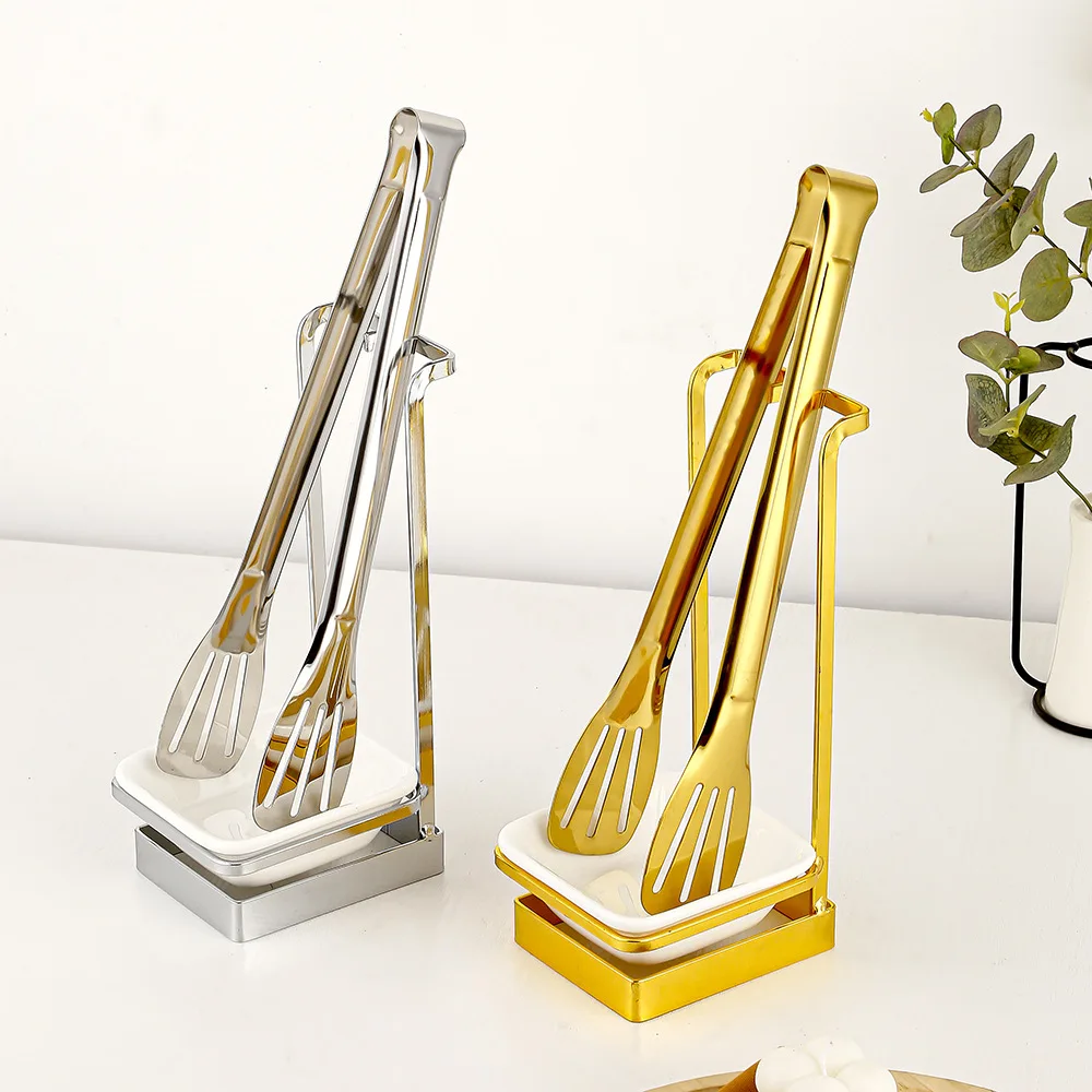 HYS Stainless Steel Spoon Holder Golden Plate Hotel Buffet Restaurant Utensils Food Clip Public Distribution Spoon