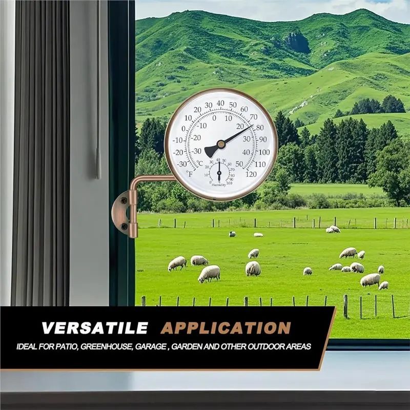 Y42A-Brass For Outdoor Thermometer, 4 Inch, For Patio, Window, Greenhouse, Garage Decorative