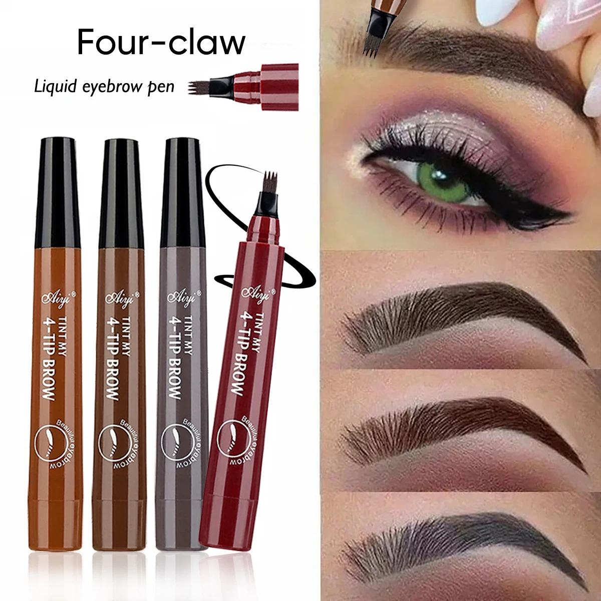 Four-Pronged Eyebrow Pencil with Four-End Tip, Long-Lasting Waterproof Formula, Smudge-Proof and Natural Hair-Like Brow Effect