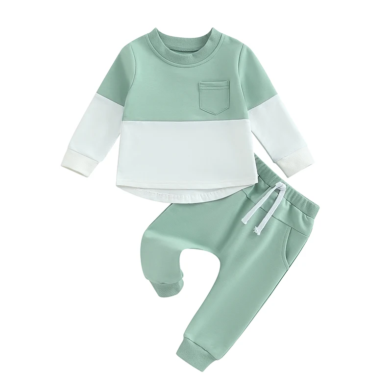 Toddler 2Pcs Fall Outfits Long Sleeve Contrast Color Sweatshirt and Pants Set Baby Clothes